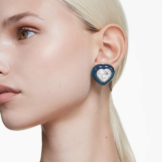 Pendientes de clip Dulcis Talla de corazón, Pavé, Corazón, Azules, Baño de rodio