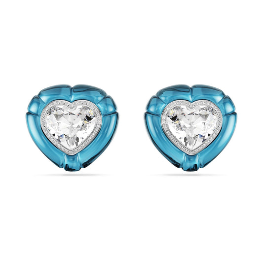 Pendientes de clip Dulcis Talla de corazón, Pavé, Corazón, Azules, Baño de rodio