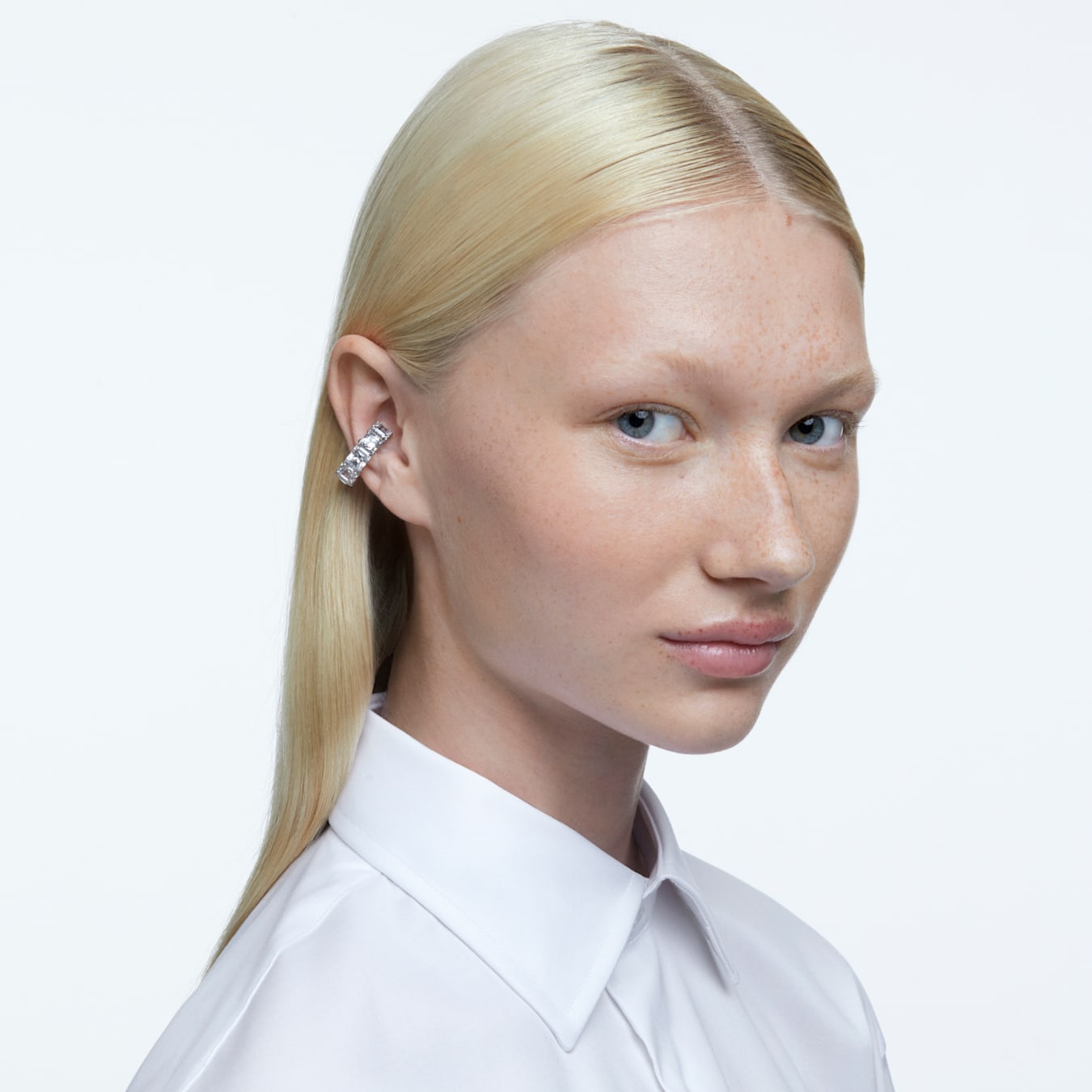 Pendientes de clip, Matrix, Ear Cuff, Talla cuadrada, Blancos, Baño de rodio