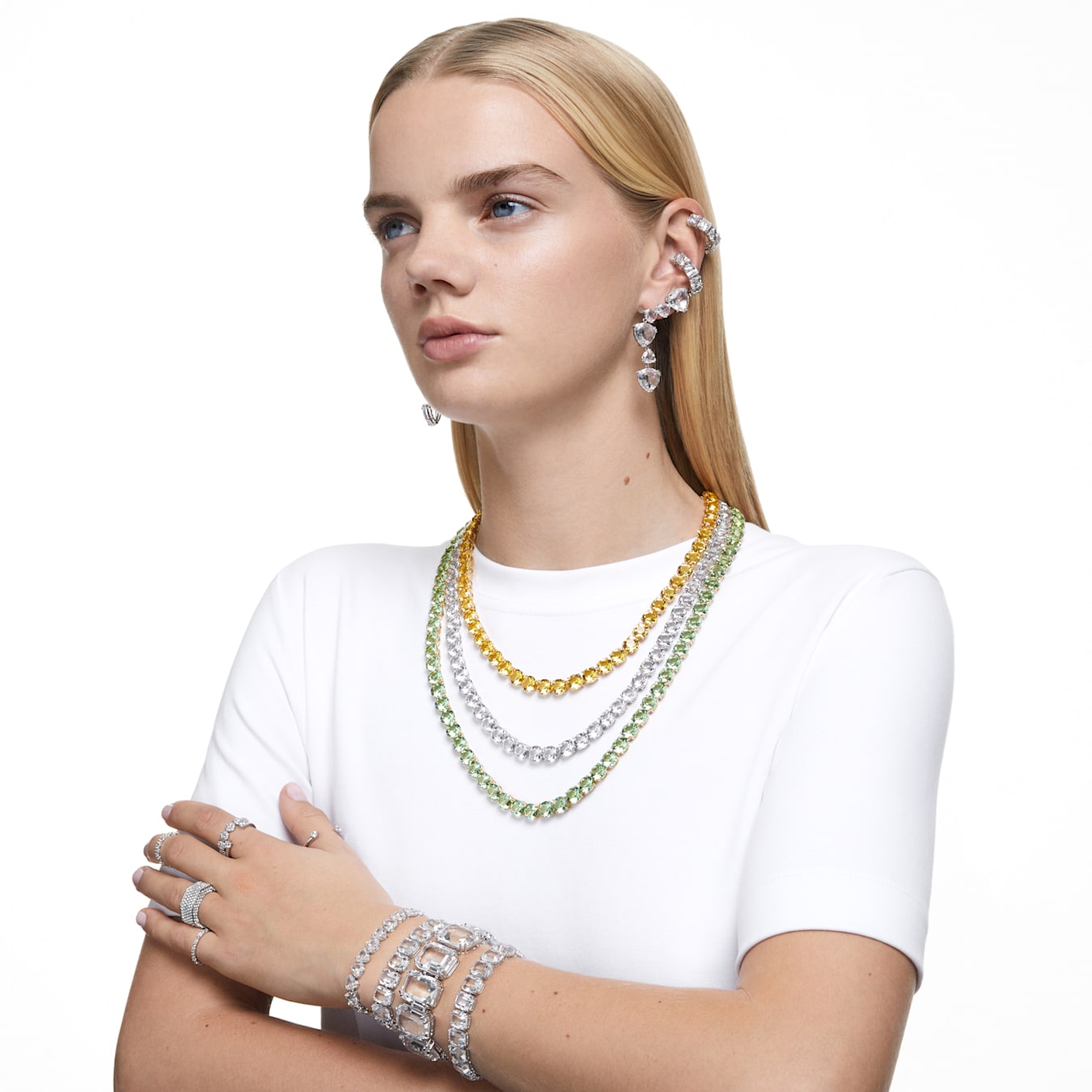Pendientes de clip, Matrix, Ear Cuff, Talla cuadrada, Blancos, Baño de rodio