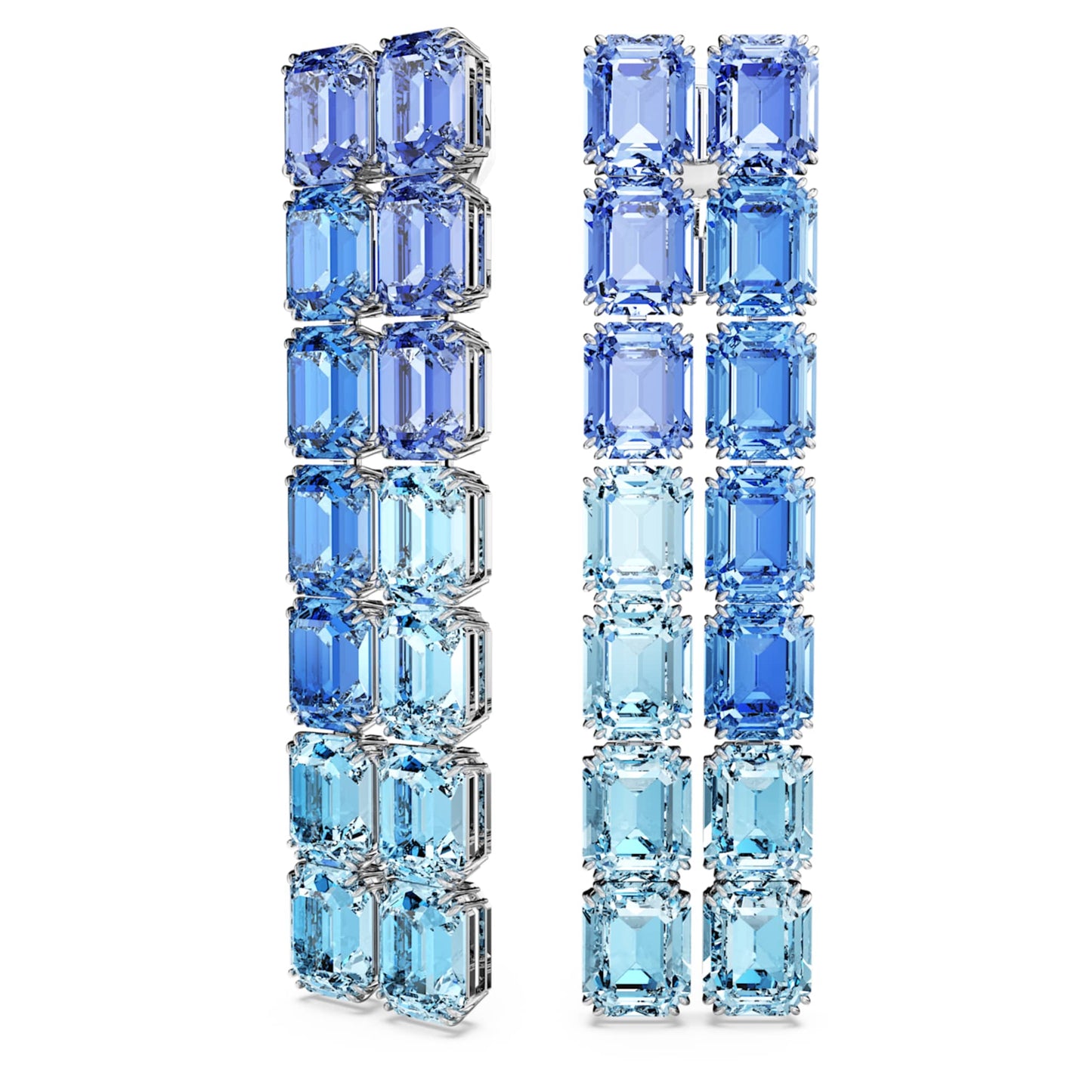 Pendientes de clip Millenia, Talla octogonal, Degradado de color, Largos, Azules, Baño de rodio
