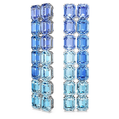 Pendientes de clip Millenia, Talla octogonal, Degradado de color, Largos, Azules, Baño de rodio