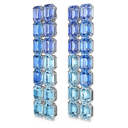 Pendientes de clip Millenia, Talla octogonal, Degradado de color, Largos, Azules, Baño de rodio