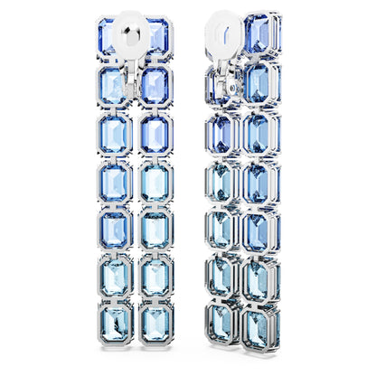 Pendientes de clip Millenia, Talla octogonal, Degradado de color, Largos, Azules, Baño de rodio