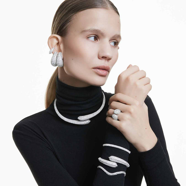 Pendientes de clip Sublima Talla redonda, Blancos, Baño de rodio