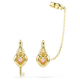 Pendientes de gota con pendiente ear cuff IdylliaTallas mixtas, Corazón con llave, Rosa, Baño tono oro
