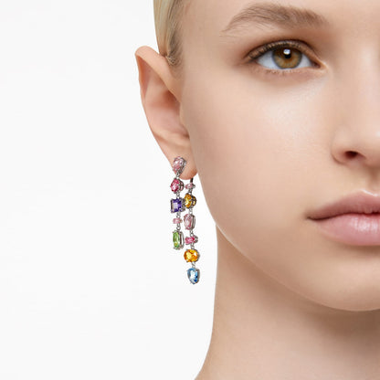 Pendientes Gema, Diseño asimétrico, Tallas mixtas, Largos, Multicolores, Baño de rodio