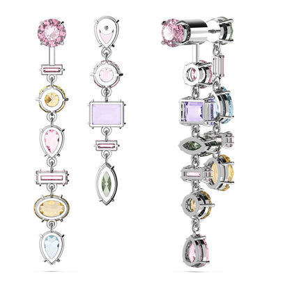 Pendientes Gema, Diseño asimétrico, Tallas mixtas, Largos, Multicolores, Baño de rodio