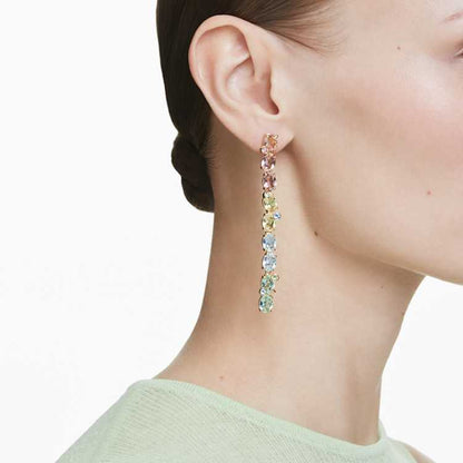 Pendientes Gema Diseño asimétrico, Tallas mixtas, Multicolores, Baño tono oro