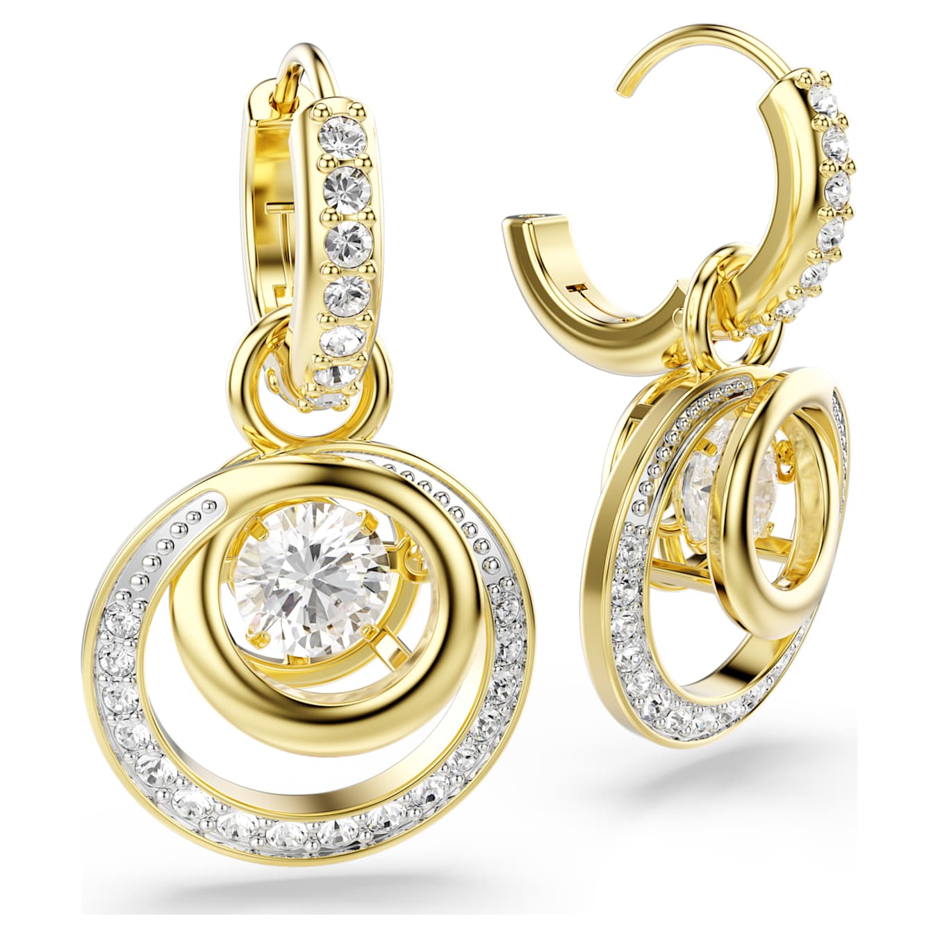 Pendientes Hyperbola Talla redonda, Blancos, Baño tono oro