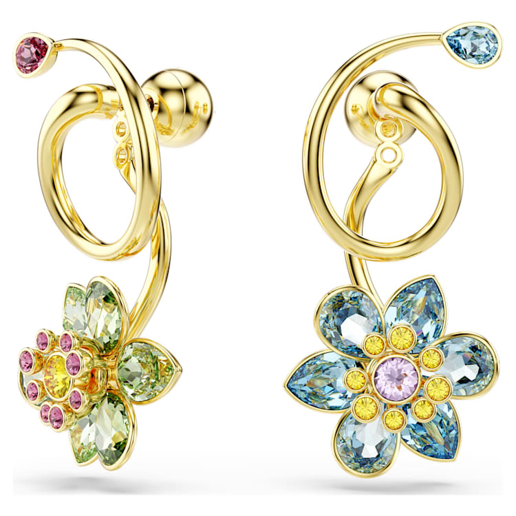 Pendientes Idyllia Diseño asimétrico, Tallas mixtas, Flor, Multicolores, Baño tono oro