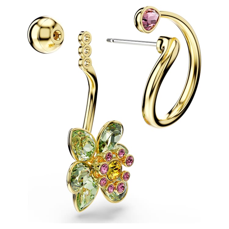 Pendientes Idyllia Diseño asimétrico, Tallas mixtas, Flor, Multicolores, Baño tono oro
