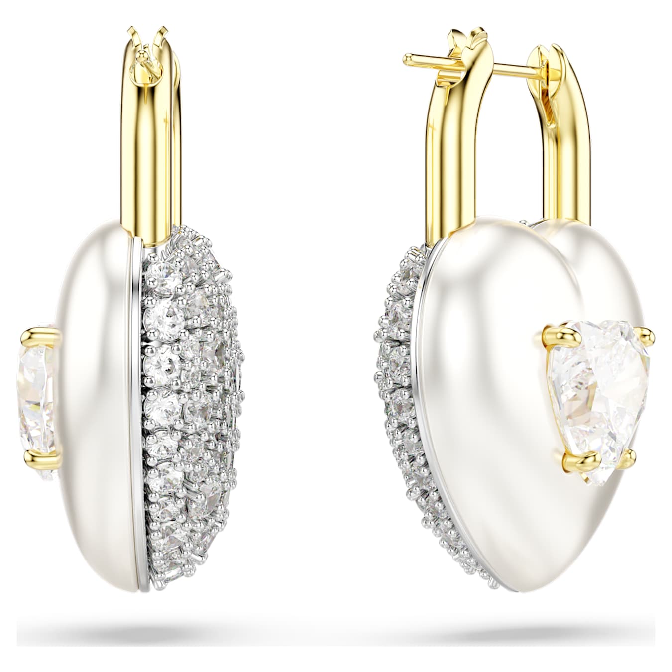 Pendientes Idyllia Tallas mixtas, Corazón, Blancos, Baño tono oro