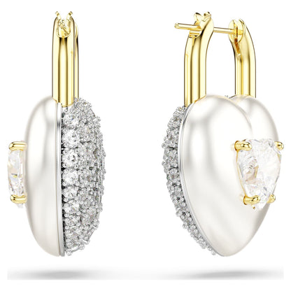 Pendientes Idyllia Tallas mixtas, Corazón, Blancos, Baño tono oro