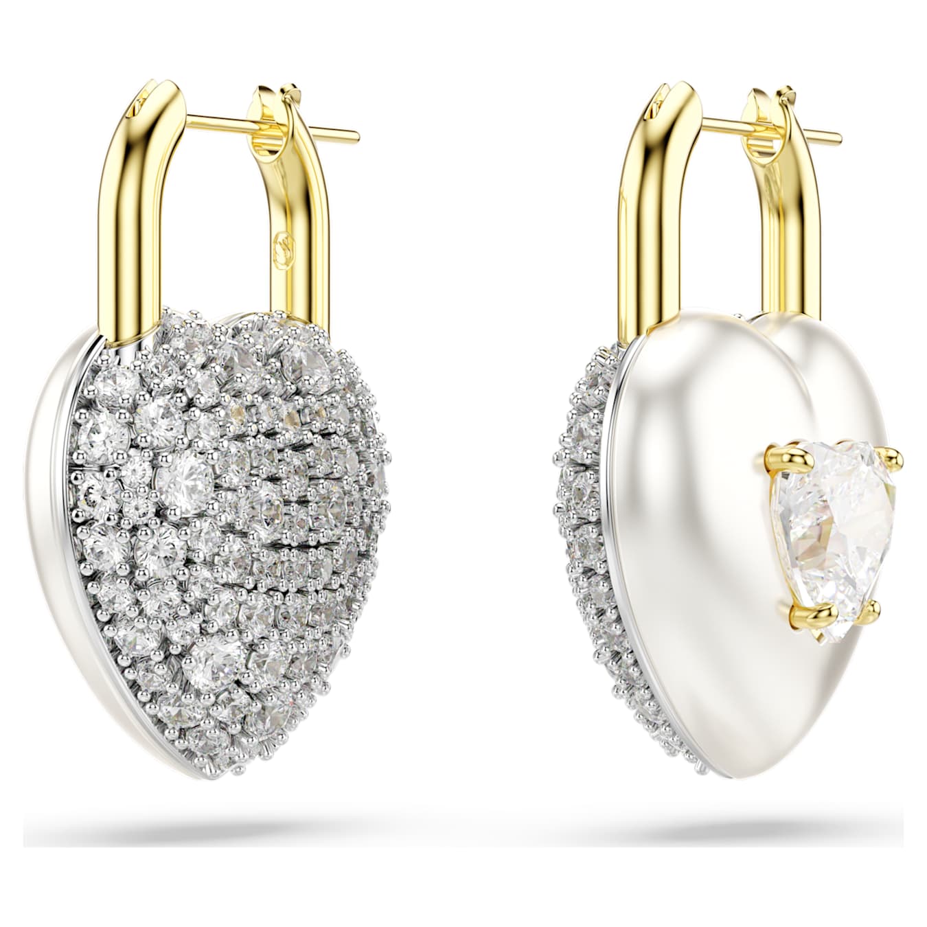 Pendientes Idyllia Tallas mixtas, Corazón, Blancos, Baño tono oro