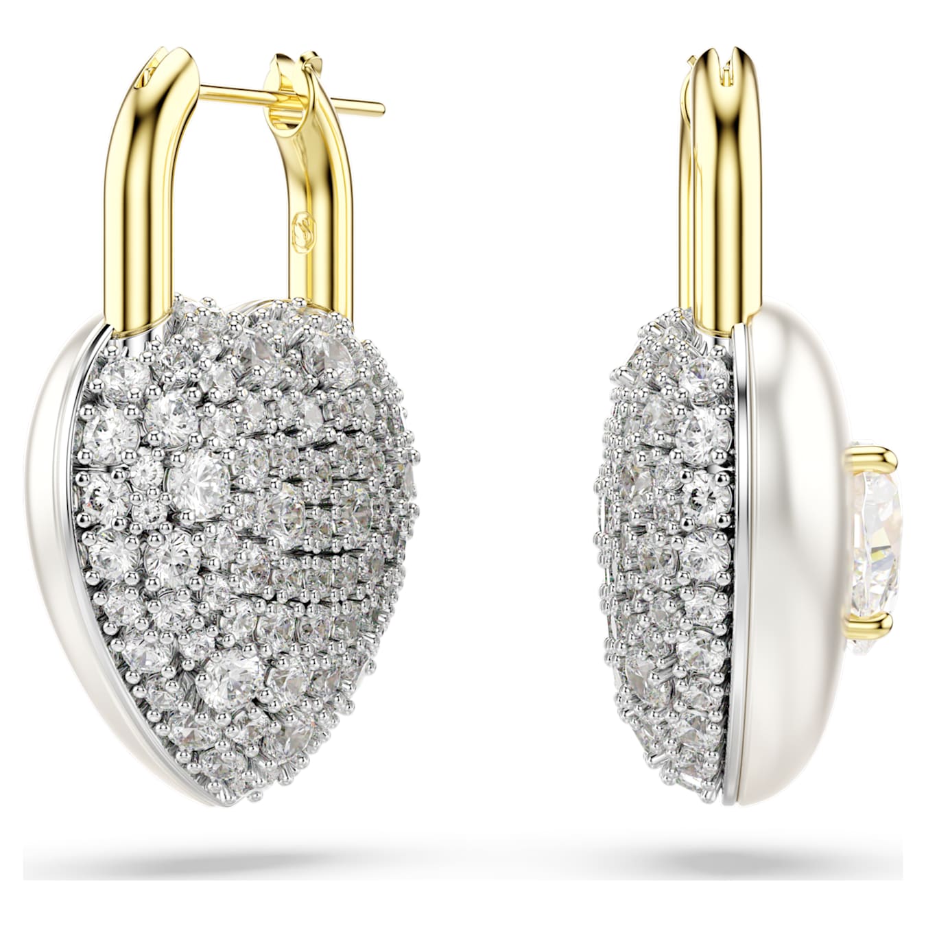 Pendientes Idyllia Tallas mixtas, Corazón, Blancos, Baño tono oro