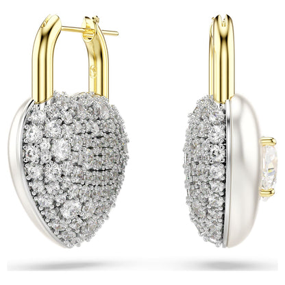 Pendientes Idyllia Tallas mixtas, Corazón, Blancos, Baño tono oro
