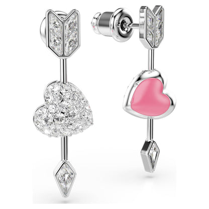 Pendientes Idyllia Tallas mixtas, Corazón con flecha, Blancos, Baño de rodio
