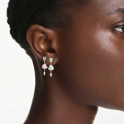Pendientes Idyllia Tallas mixtas, Corazón con flecha, Blancos, Baño de rodio