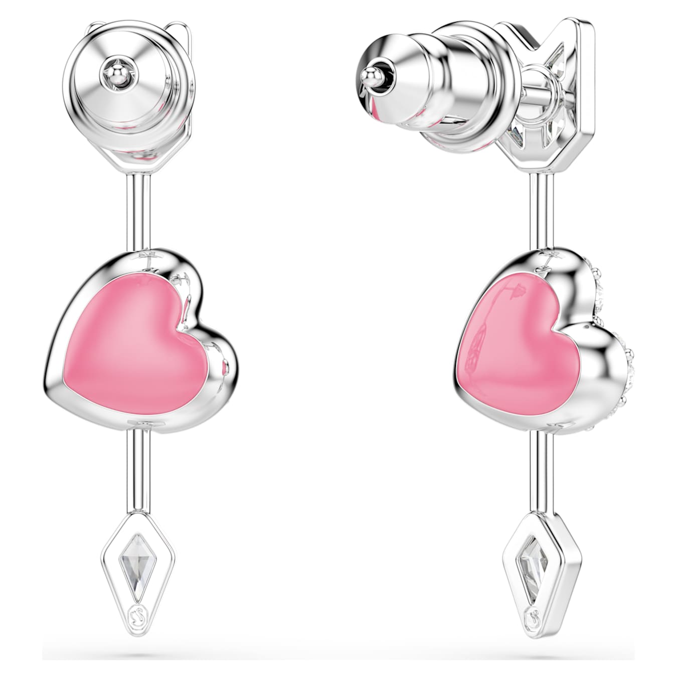Pendientes Idyllia Tallas mixtas, Corazón con flecha, Blancos, Baño de rodio
