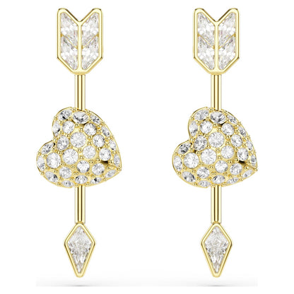 Pendientes Idyllia Tallas mixtas, Corazón con flecha, Blancos, Baño tono oro