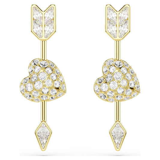 Pendientes Idyllia Tallas mixtas, Corazón con flecha, Blancos, Baño tono oro
