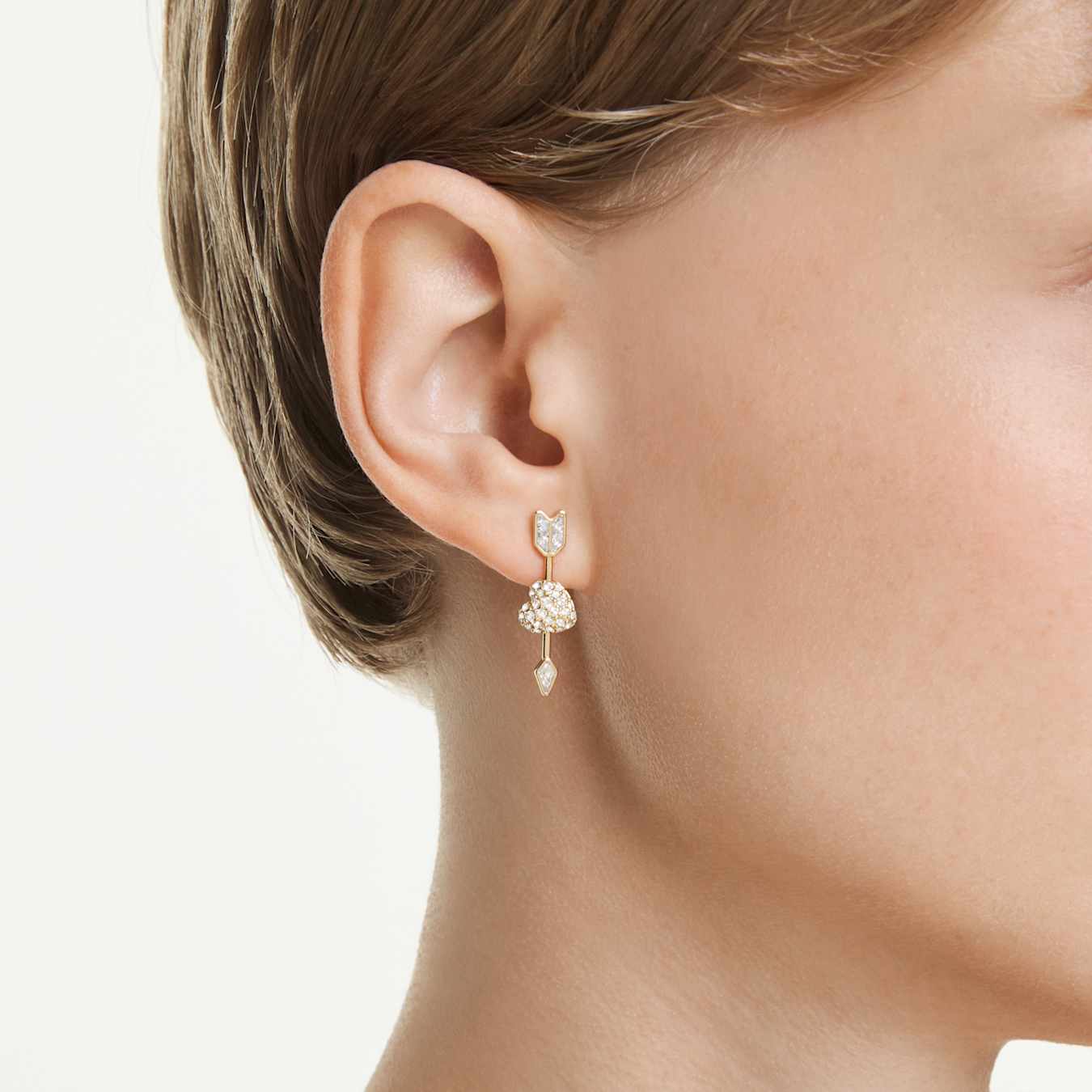 Pendientes Idyllia Tallas mixtas, Corazón con flecha, Blancos, Baño tono oro