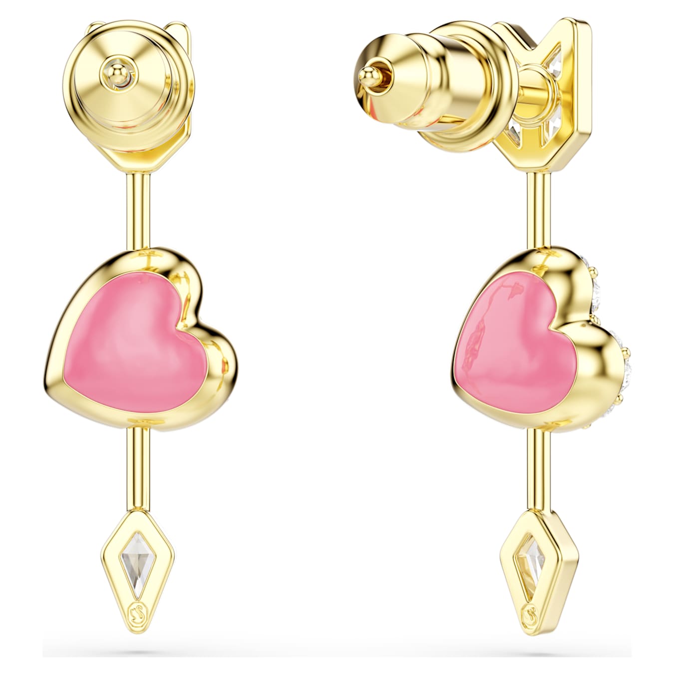 Pendientes Idyllia Tallas mixtas, Corazón con flecha, Blancos, Baño tono oro