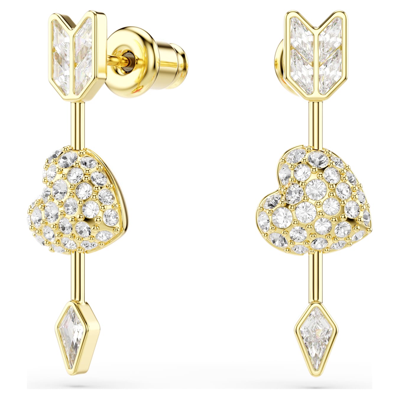 Pendientes Idyllia Tallas mixtas, Corazón con flecha, Blancos, Baño tono oro