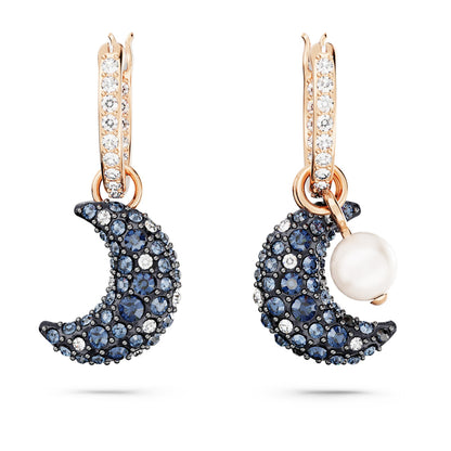 Pendientes Sublima, Diseño asimétrico, Luna, Multicolores, Baño tono oro rosa