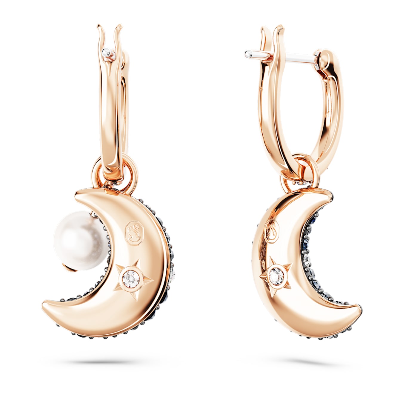 Pendientes Sublima, Diseño asimétrico, Luna, Multicolores, Baño tono oro rosa