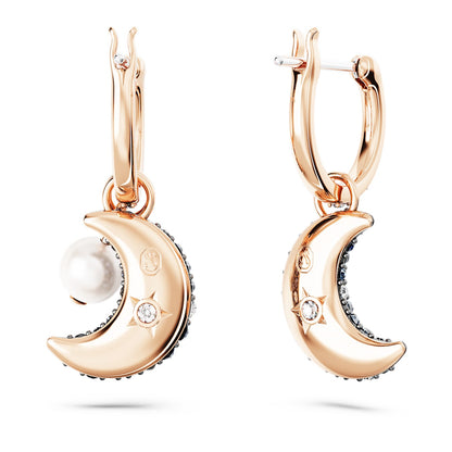 Pendientes Sublima, Diseño asimétrico, Luna, Multicolores, Baño tono oro rosa