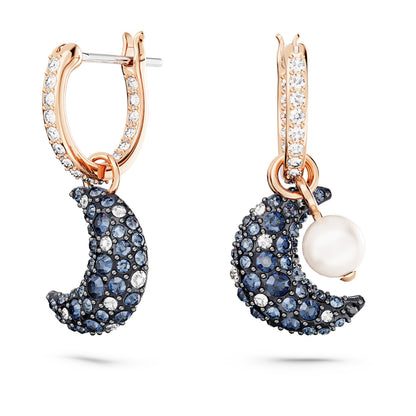 Pendientes Sublima, Diseño asimétrico, Luna, Multicolores, Baño tono oro rosa