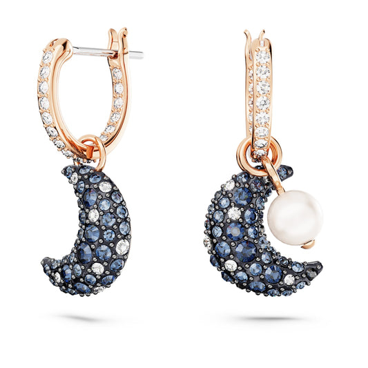 Pendientes Sublima, Diseño asimétrico, Luna, Multicolores, Baño tono oro rosa