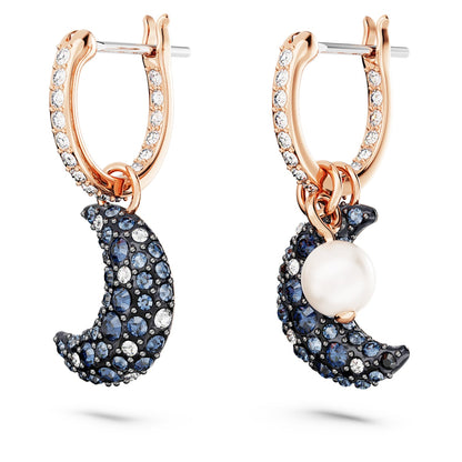 Pendientes Sublima, Diseño asimétrico, Luna, Multicolores, Baño tono oro rosa