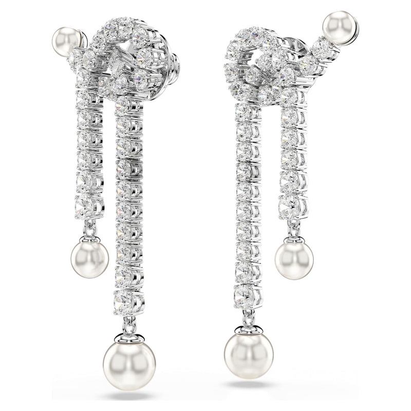 Pendientes Matrix, Crystal Pearl, Talla redonda, Blancos, Baño de rodio