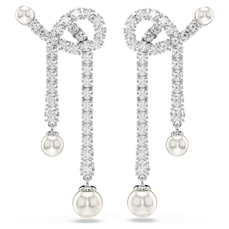 Pendientes Matrix, Crystal Pearl, Talla redonda, Blancos, Baño de rodio