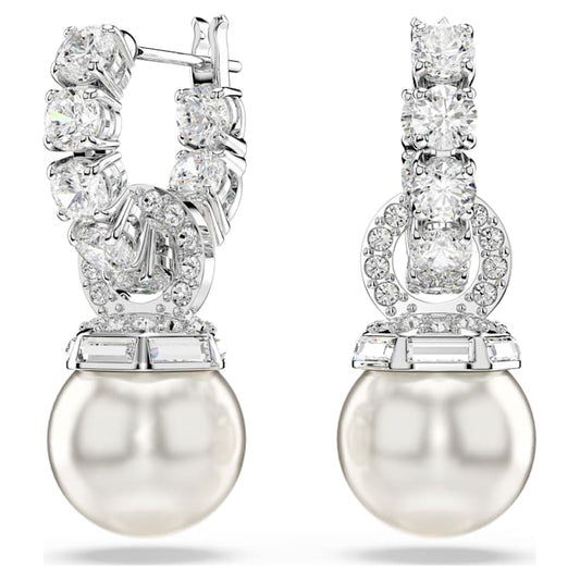 Pendientes Matrix Perla de cristal, Talla redonda, Blancos, Baño de rodio
