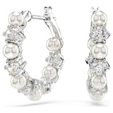 Pendientes MatrixPerla de cristal, Talla redonda, Blancos, Baño de rodio