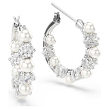 Pendientes MatrixPerla de cristal, Talla redonda, Blancos, Baño de rodio