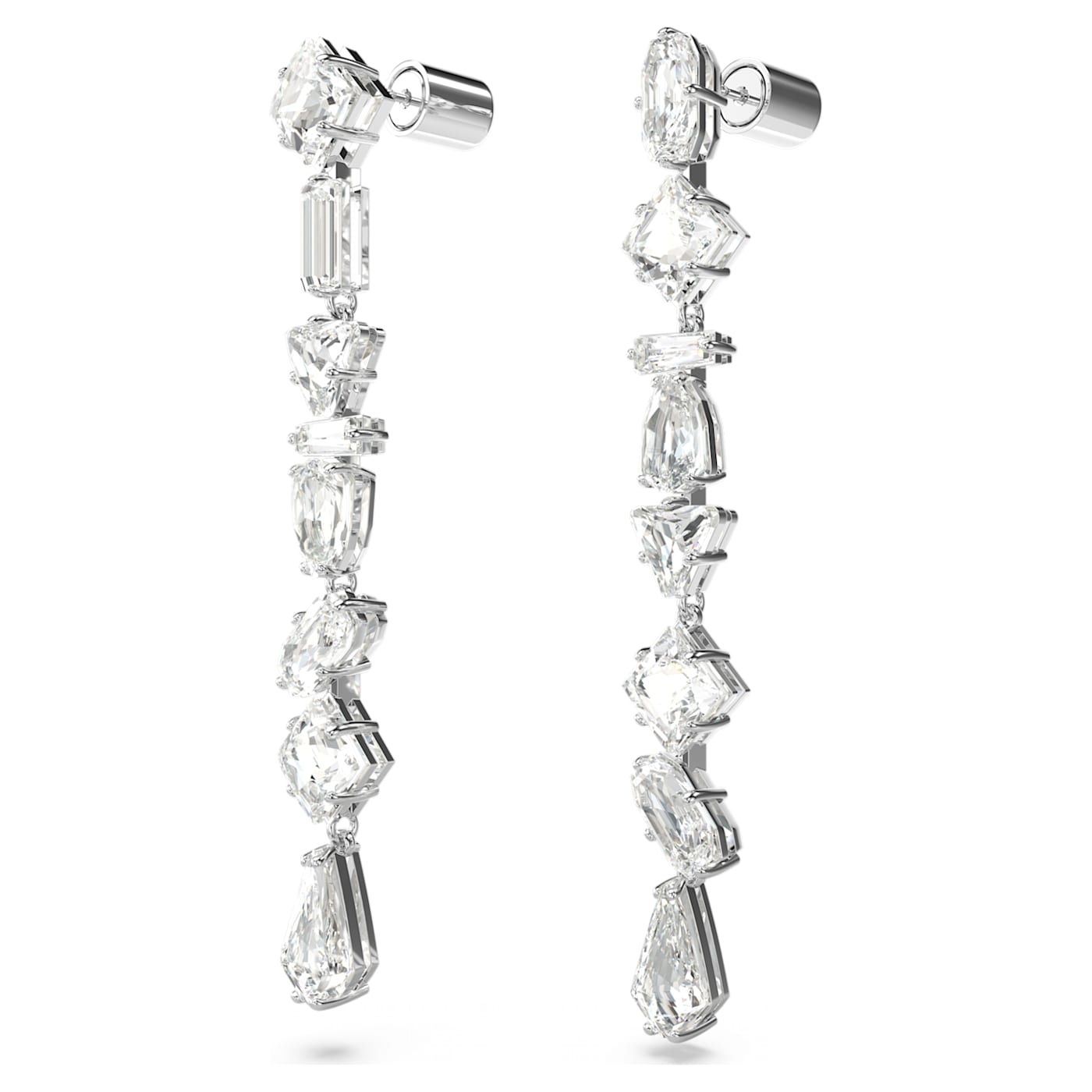 Pendientes Mesmera, Tallas mixtas, Largos, Blancos, Baño de rodio