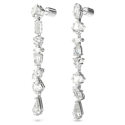 Pendientes Mesmera, Tallas mixtas, Largos, Blancos, Baño de rodio