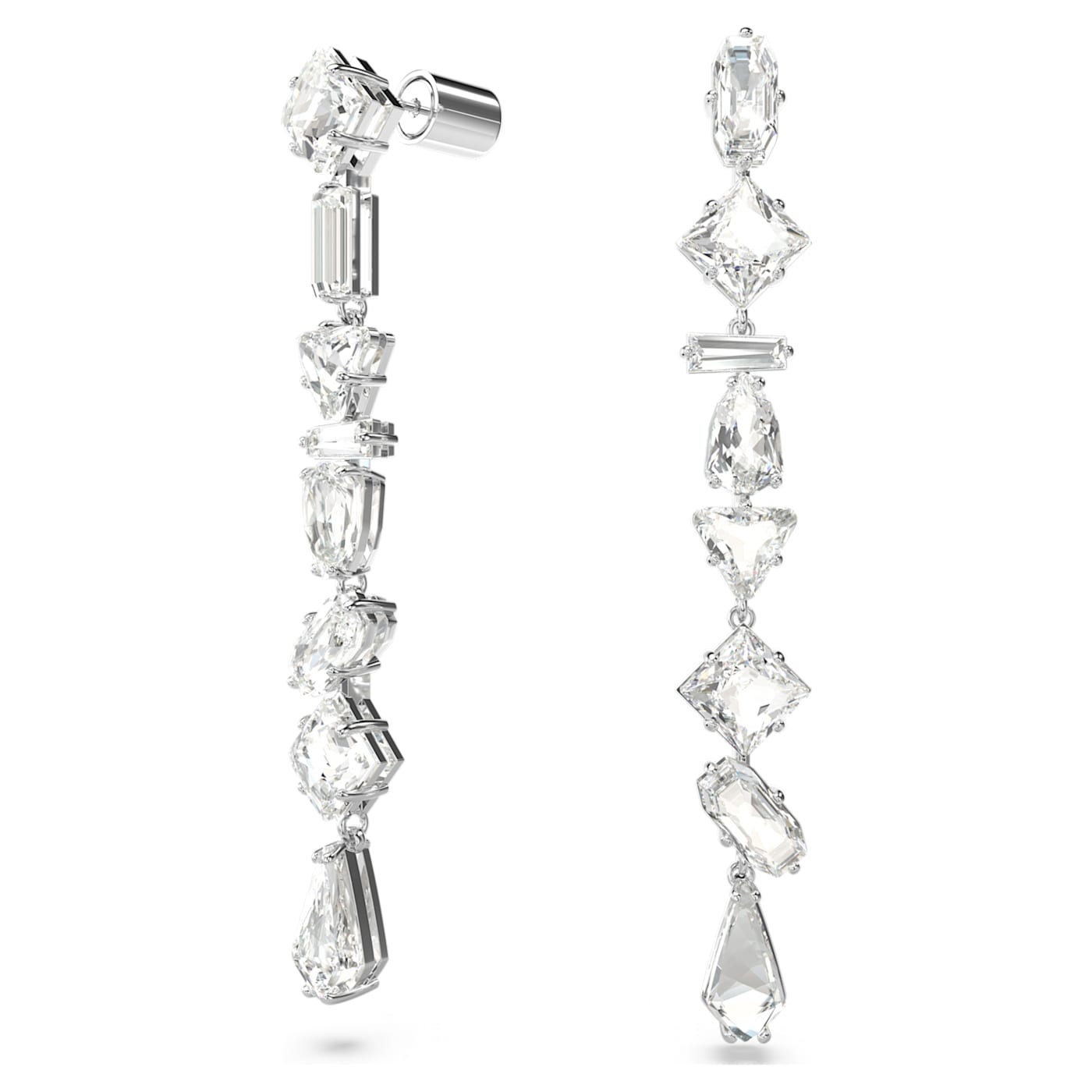 Pendientes Mesmera, Tallas mixtas, Largos, Blancos, Baño de rodio