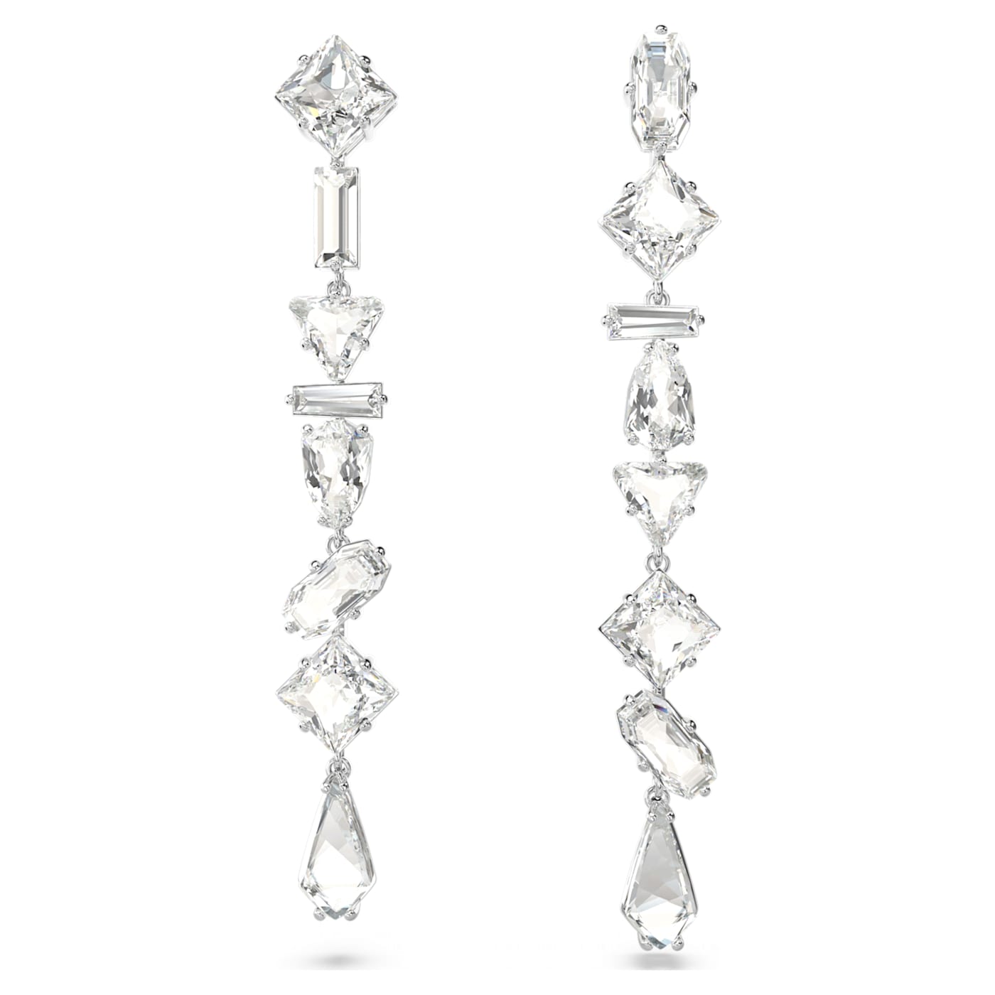 Pendientes Mesmera, Tallas mixtas, Largos, Blancos, Baño de rodio