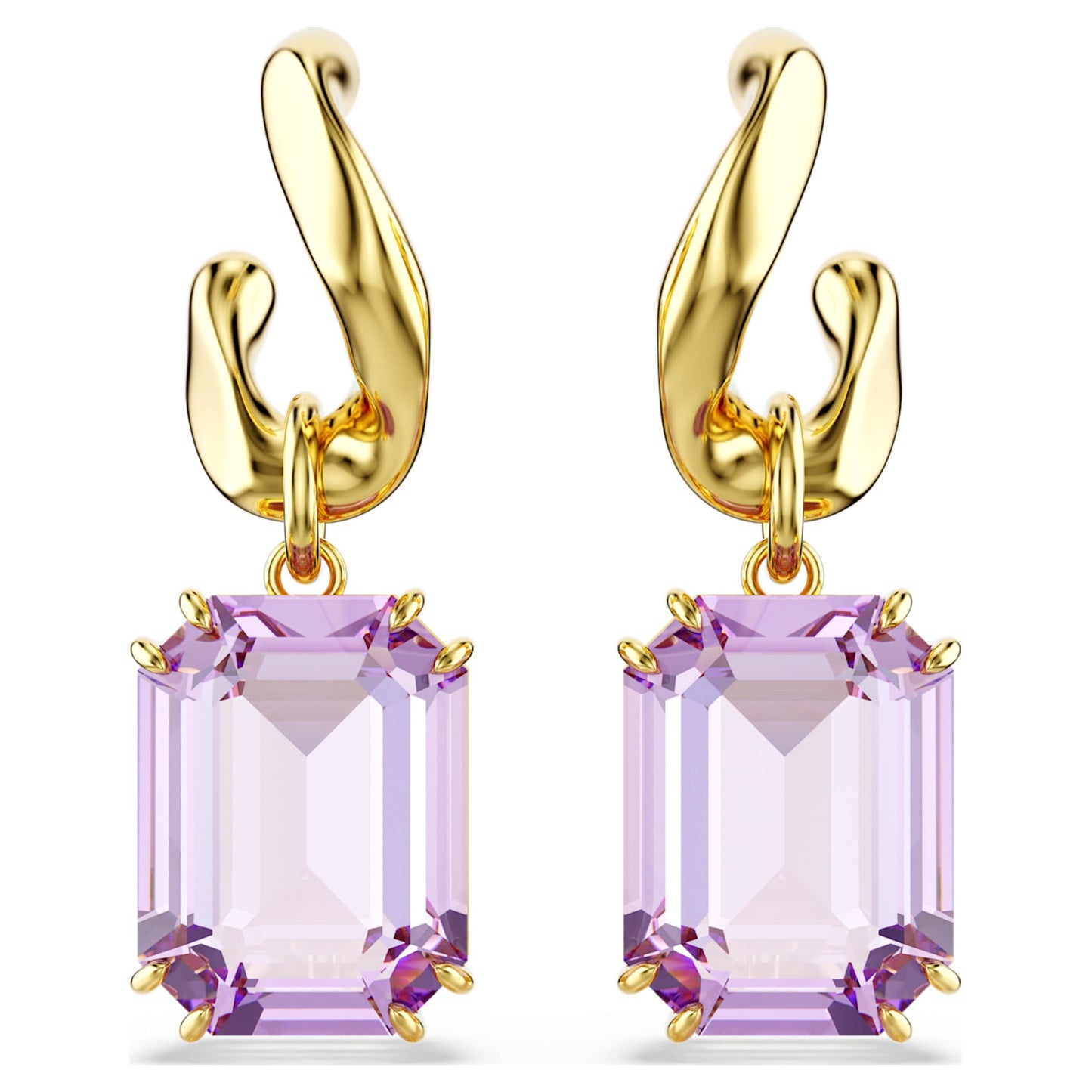 Pendientes Millenia Talla octogonal, Morado, Baño tono oro