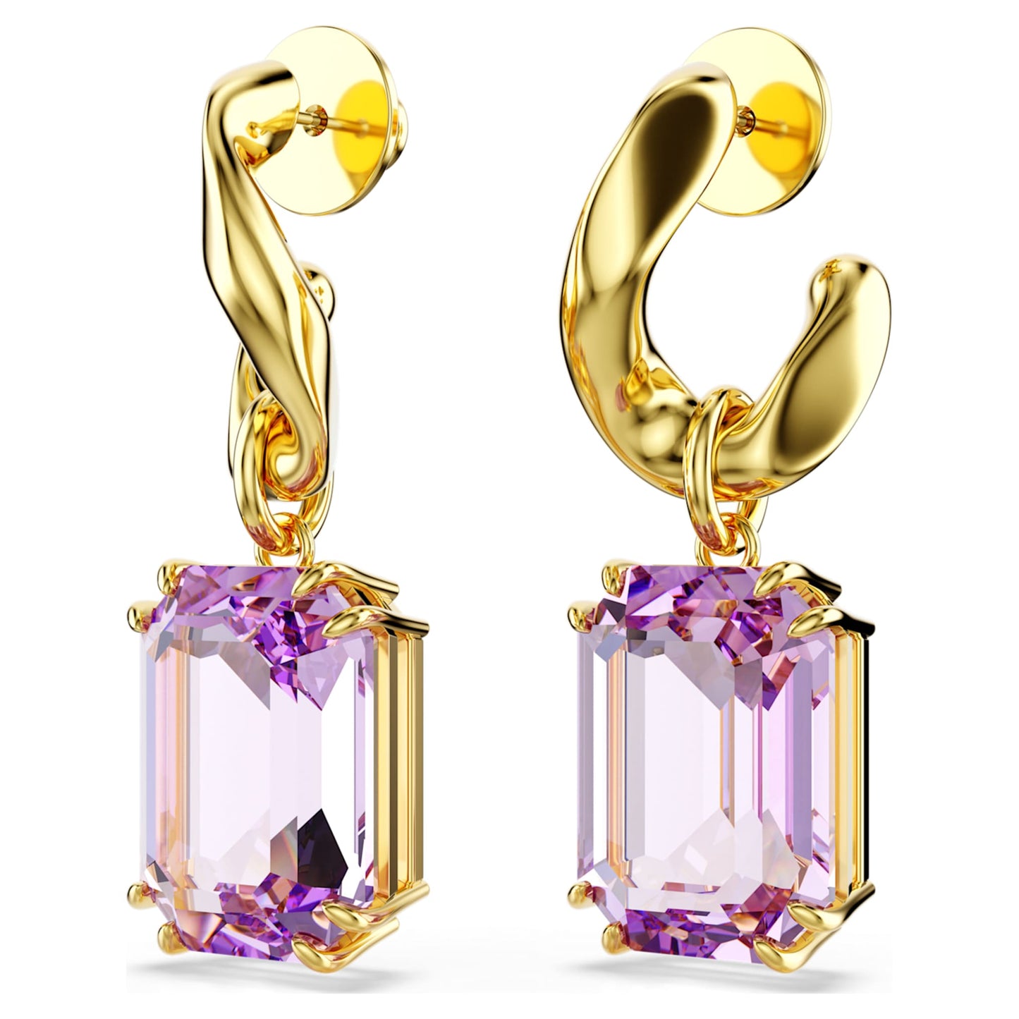 Pendientes Millenia Talla octogonal, Morado, Baño tono oro