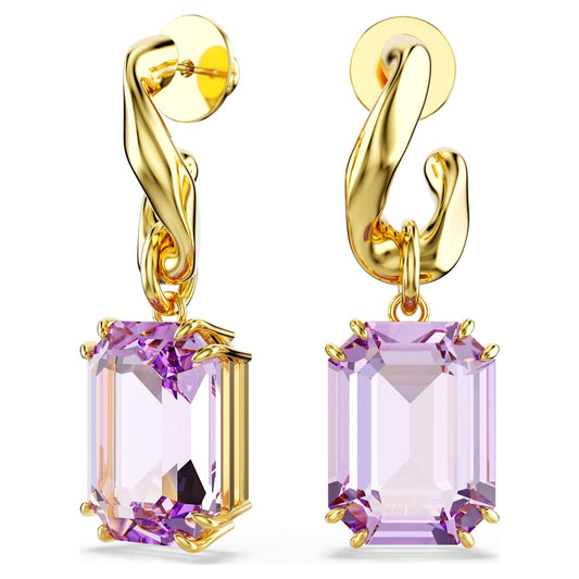 Pendientes Millenia Talla octogonal, Morado, Baño tono oro
