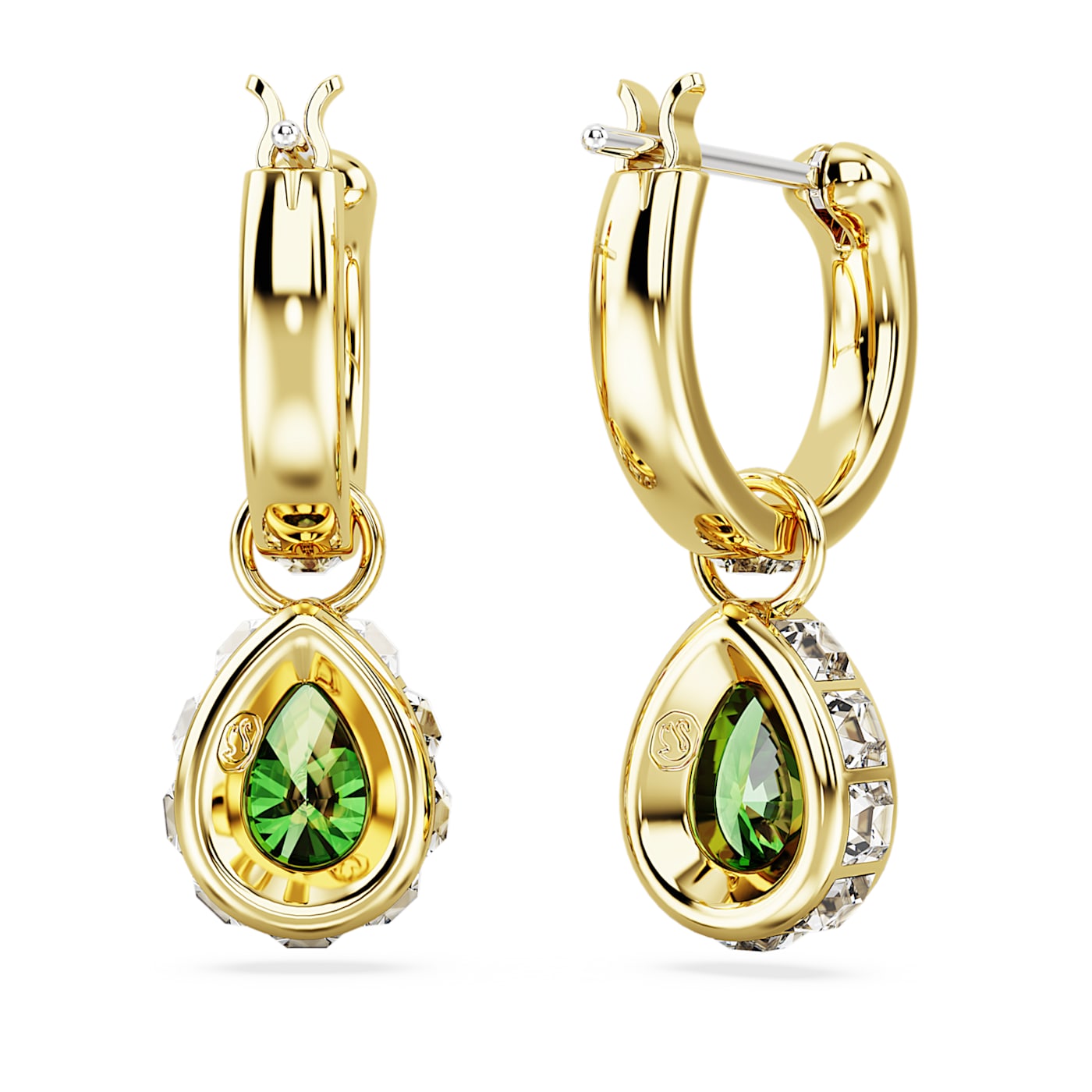 Pendientes Chroma, Talla pera, Verdes, Baño tono oro