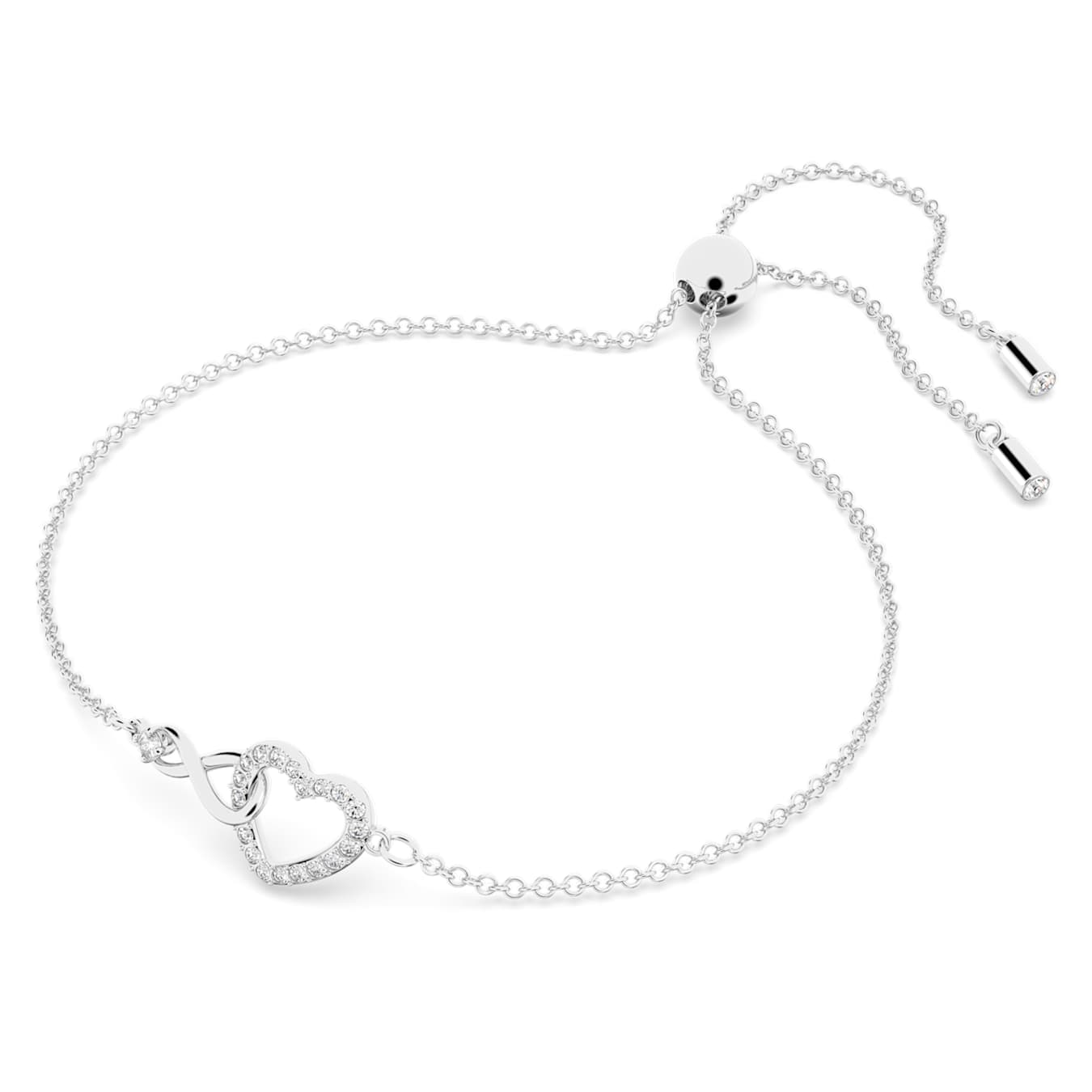Pulsera Hyperbola Infinity y corazón, Blanca, Baño de rodio