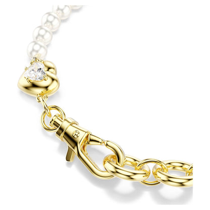 Pulsera Idyllia Perla de cristal, Blanca, Baño tono oro